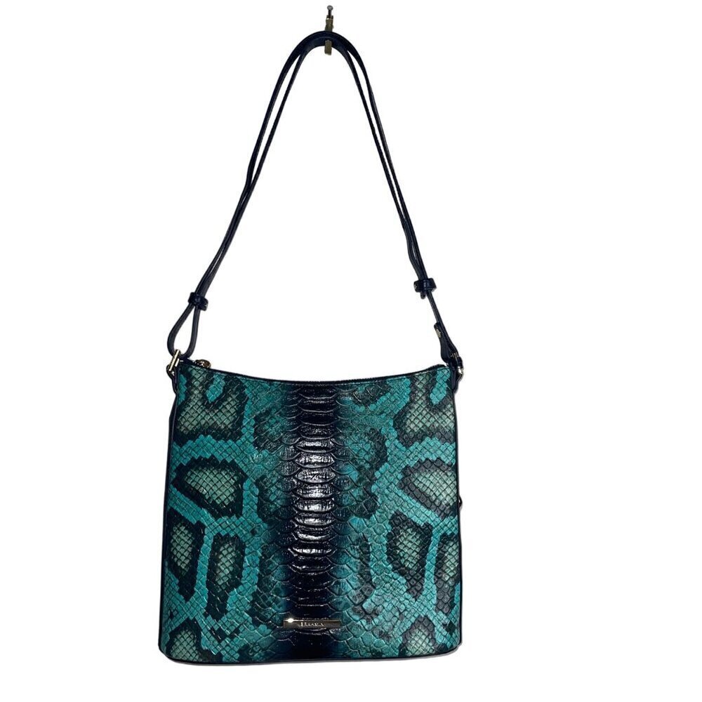 Brahmin Womens Crossbody Bag Size 10 Blue Waterford Snake Print Leather New
